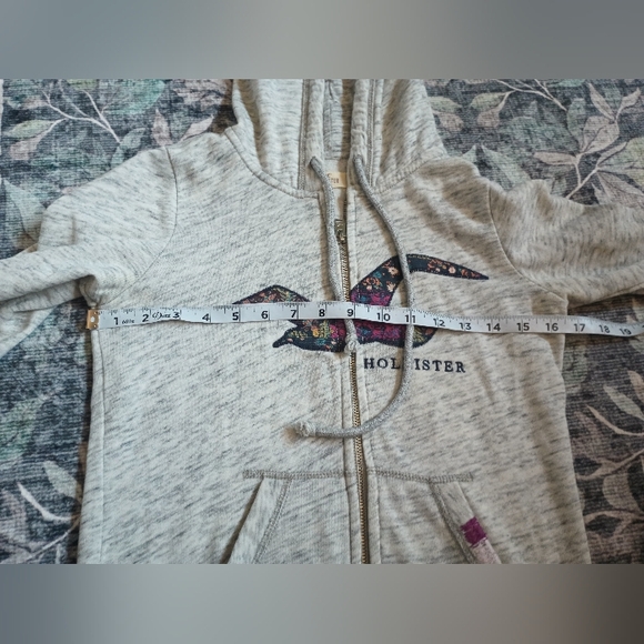 Hollister Women's Y2K Zip Hoodie XS Embroidered Patchwork Logo Preppy Boho - Picture 9 of 10